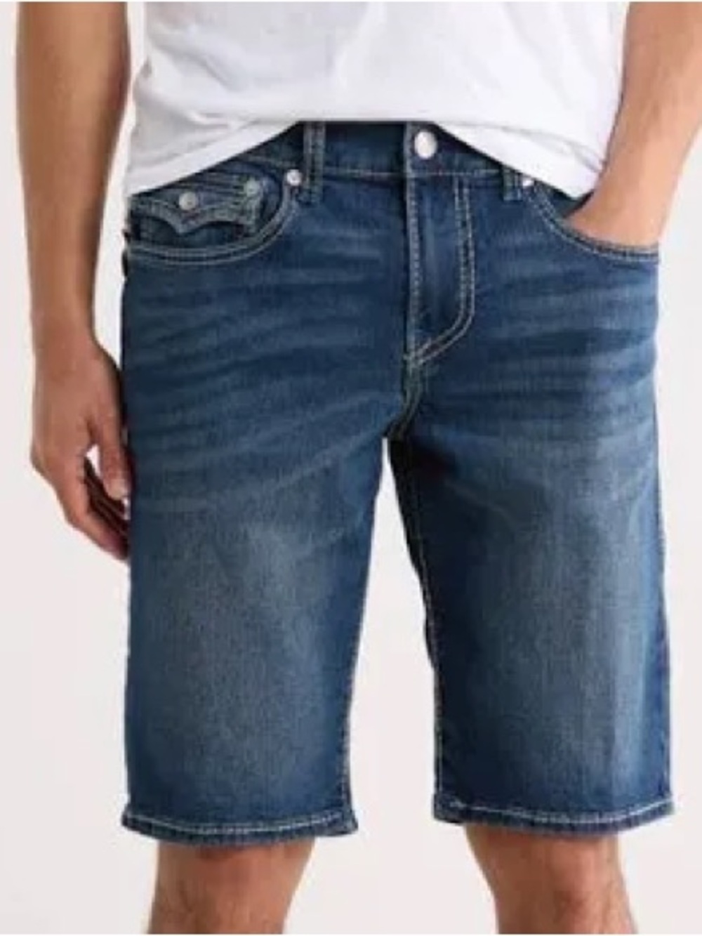 True Religion Men’s Ricky Big T Flap Relaxed Straight Denim Shorts Sz 30